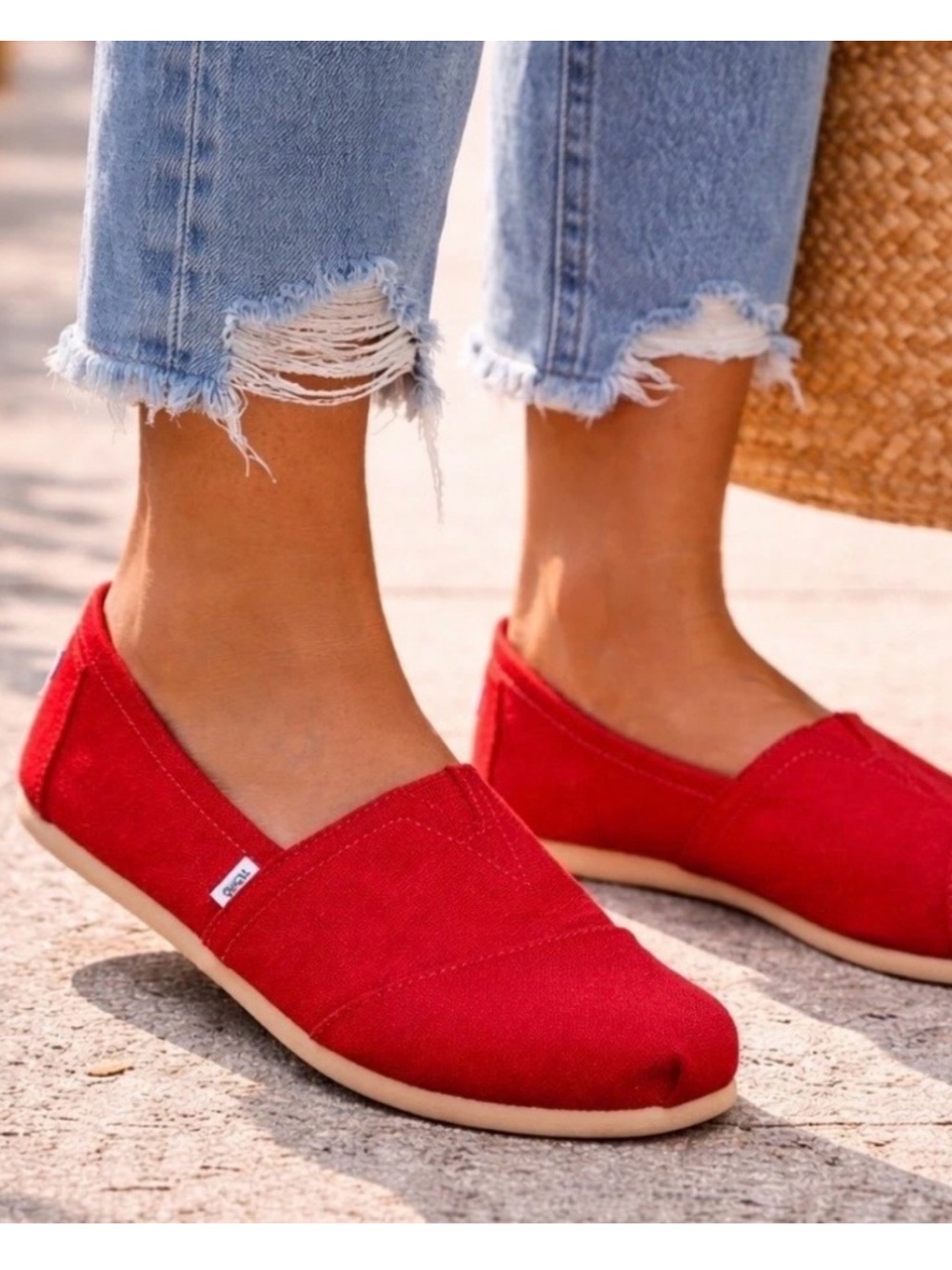Tom's Red Heritage Canvas Slide On flats women's size 9.5 Shoes